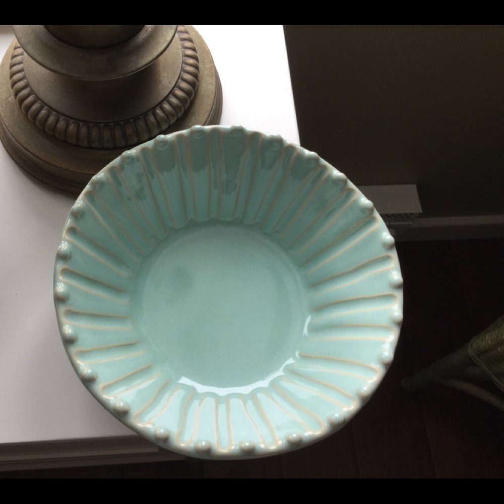 Set of 6 Vietri Incanto Stone Aqua Stripe cereal salad bowls. 100% authentic.